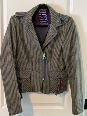 Custo Barcelona Striped Grey-Brown wool detailed back Zip Blazer